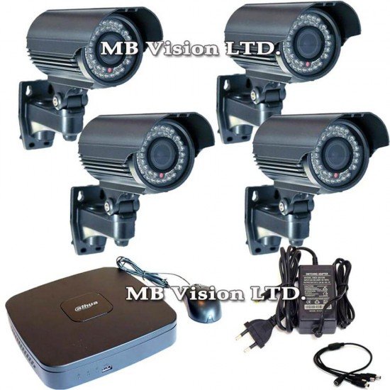 Готов комплект за видеонаблюдение с 4 вариофокални камери, висока резолюция и ДВР